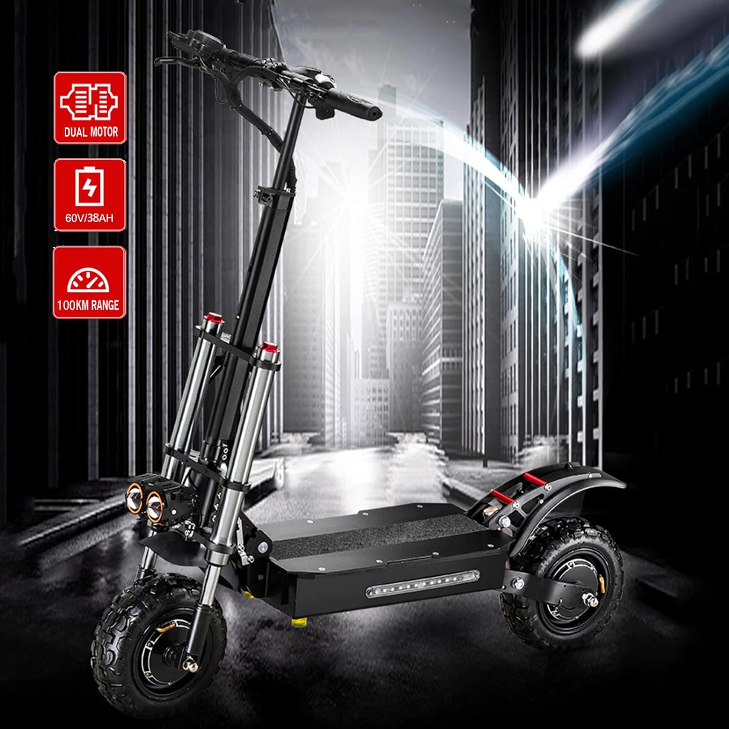 HWWH Trottinette Electrique Adulte Puissante Scooter Electrique Double Moteurs 2 Roues