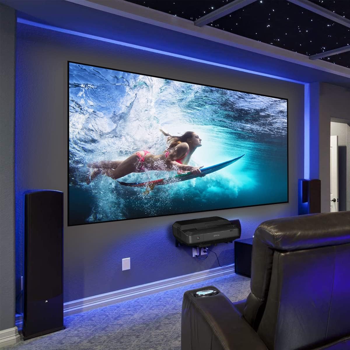 HiViLux Toile ultra fine Zero - Sans cadre - CLR/ALR - Gris - Tissu pour vidéoprojecteur UST - HiViPrism Cinema HDR - Contraste élevé - 8K/4K/3D/sans bord (16:9 - Image : 332 x 187 cm 150")