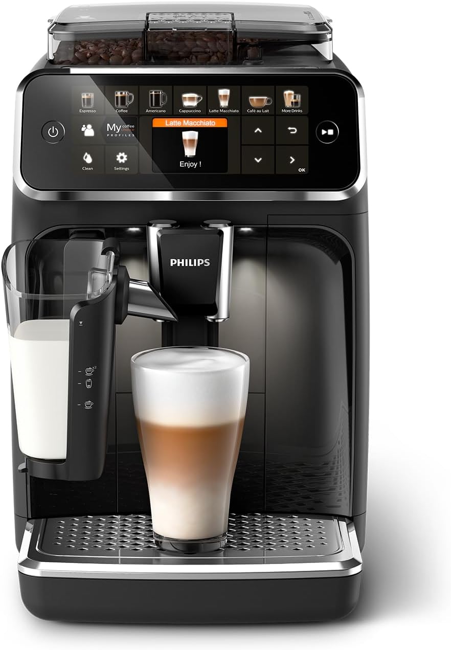 Philips Série 5400 Machine Expresso - Café à Grain - LatteGo Mousseur à Lait, 12 Spécialités de Café, Affichage Intuitif, 4 Profils Utilisateur, Noir (EP5441/50)