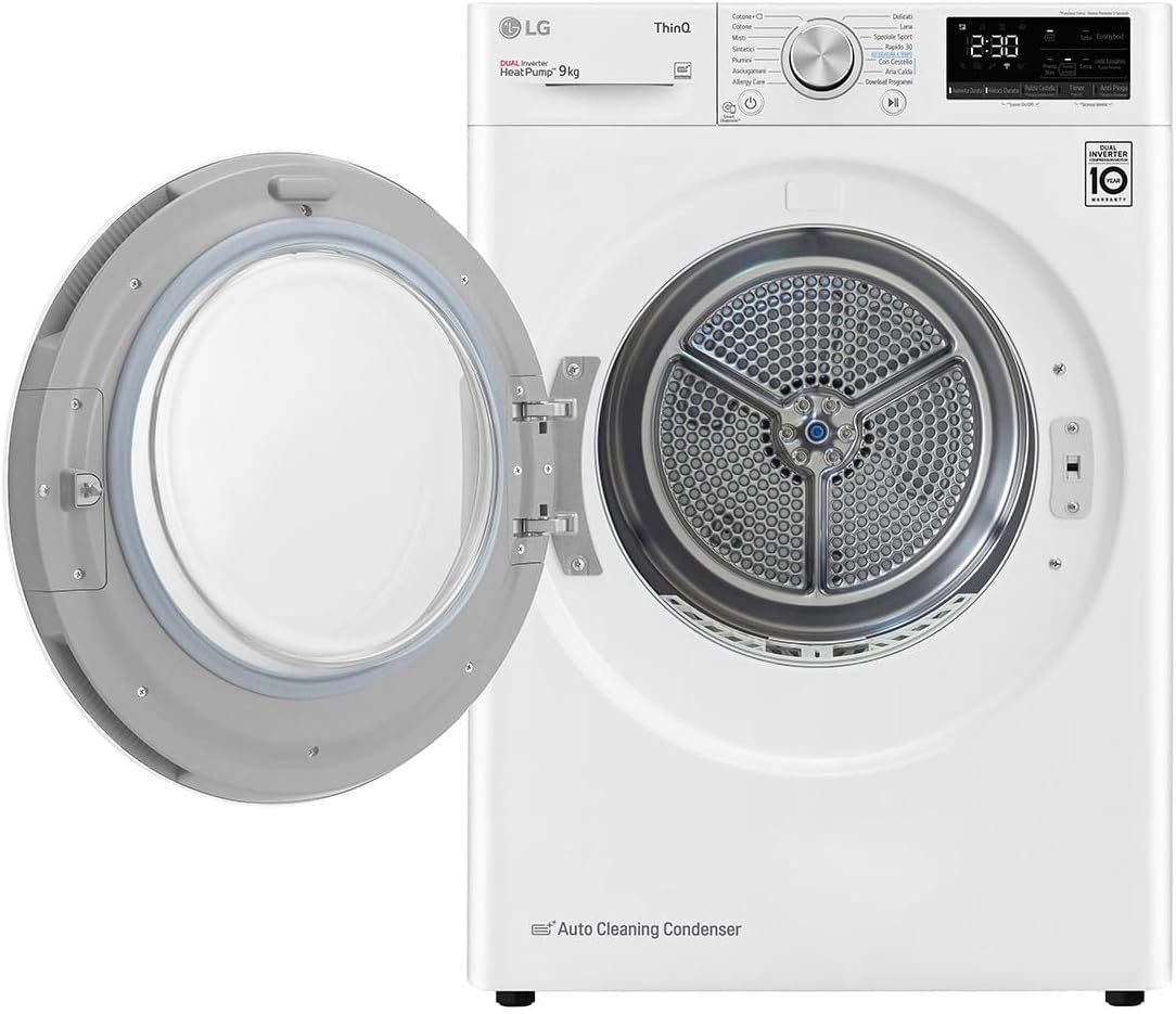 LG RH90V9AVHN Sèche-linge intelligent à charge frontale 9 kg, classe A+++, condensation avec pompe à chaleur