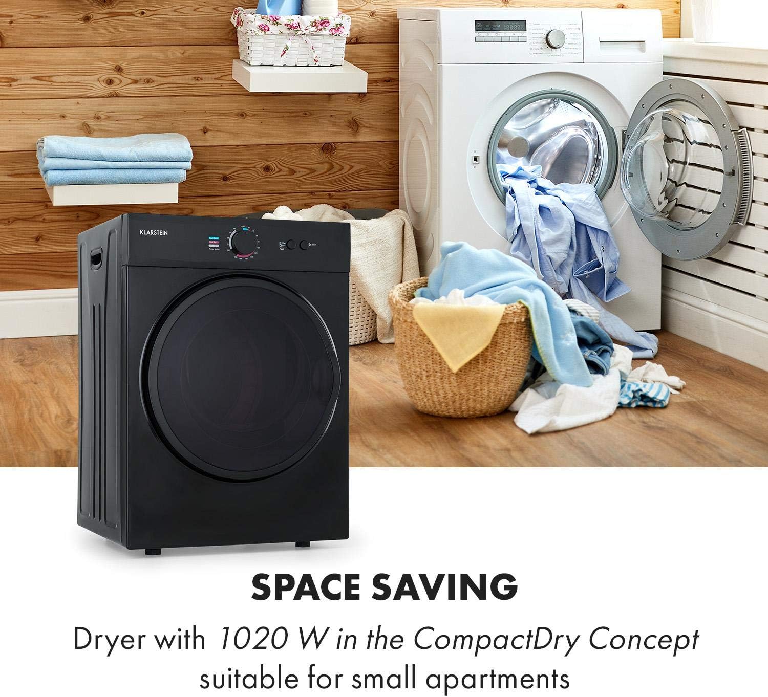 Klarstein Jet Set Sèche linge : séchage à évacuation, 1020W, CEE C, 3 kg, sélection de la chaleur, minuterie.