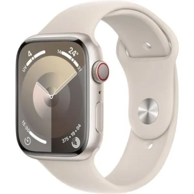 Apple Watch Series 9 GPS – 45mm – Boîtier Starlight Aluminium Starlight Sport Band – M/L (2023) – Reconditionné – Très bon état