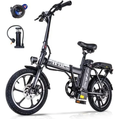Avdleu- Vélo Électrique Pliable – Roues 16&Prime; – Moteur 250W 25km/h – Batterie 36V 11.4Ah – Autonomie 40-80km (Mode ASSIST) – Noir