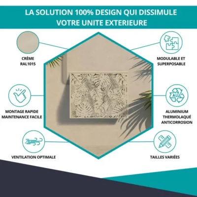 Cache climatiseur extérieur ATOLE en aluminium thermolaqué – Taille 2 : H. 113 x L. 110 x P. 64 cm – Crème