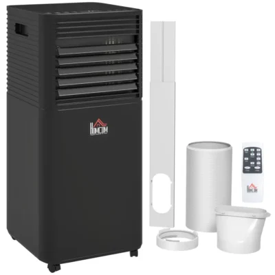 Climatiseur mobile – Homcom – 7000 BTU – télécommande, minuterie 24H – jusqu&rsquo;à 26 m² – classe énergétique A – noir