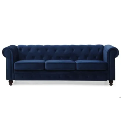 Canapé Chesterfield Velours Bleu – MENZZO – 3 places – Confort Moelleux – Elégance Chic