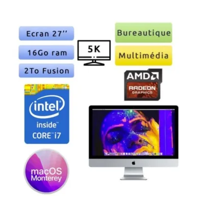 Apple iMac 27 » Retina 5K A1419 (EMC 3070) i7 16Go 2To – iMac18,3 – 2017 – Unité Centrale Aluminium