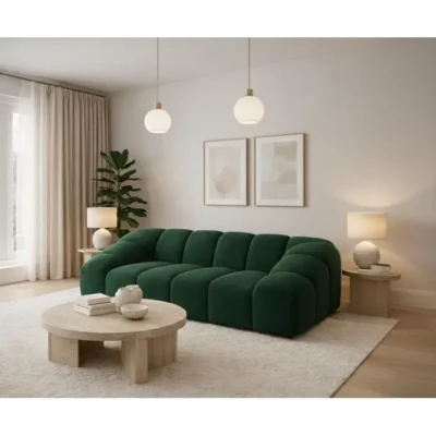 Canapé 3 places LORELIA en tissu aspect velours – 240 cm