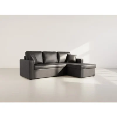Cyrus – Canapé d&rsquo;angle réversible 4 places – convertible avec coffre – en simili – Noir