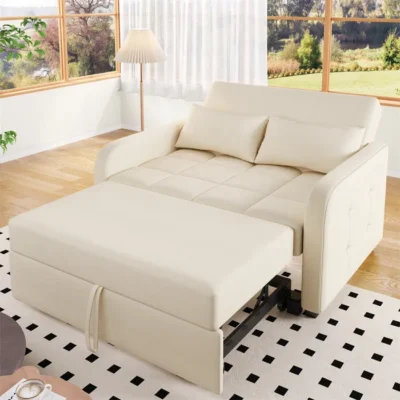 DRIPEX Canapé Convertible avec deux coussins,Canapé-lit 2 Plances en lin Moderne avec dossier réglable,Beige