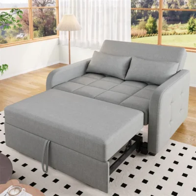 DRIPEX Canapé Convertible avec deux coussins,Canapé-lit 2 Plances en lin Moderne avec dossier réglable,Gris