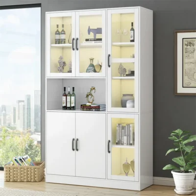DRIPEX Vitrine avec éclairage LED,Vitrine Moderne avec étagères pour rangement,6 portes,120×40×200 cm pour salon,Blanc