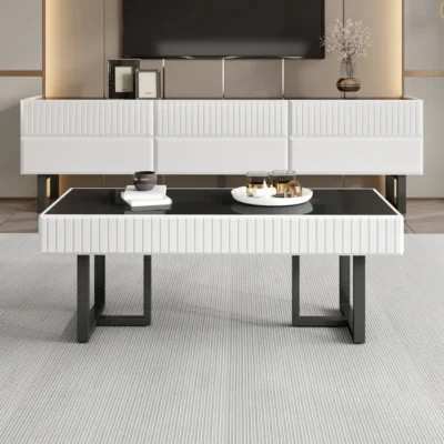 Ensemble Meuble TV+Table basse-CDISPLAY -Table Basse: L110 cm et Meuble Tv L170 cm-noir et blanc