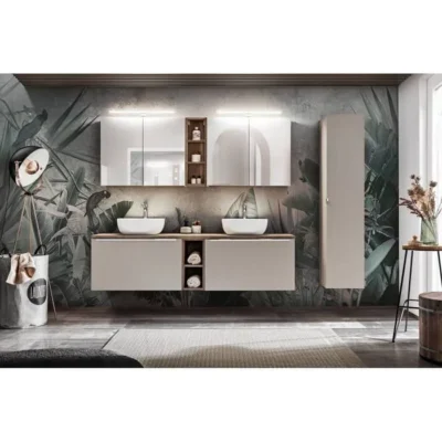 Ensemble salle de bain double vasques 180 cm + 6 éléments – Rosario Taupe