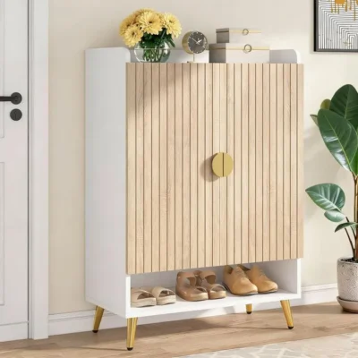 Meuble Chaussures avec 2 Portes, 6 étages, 75x 35x 110cm, Séparateurs Réglables, pour Entrée,Salon (chêne)