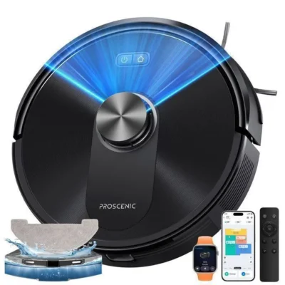 PROSCENIC Aspirateur Robot Laveur QO10 -12000 Pa, Anti-Enchevêtrement, 3 en 1 Aspiration & Lavage, Corps compact,