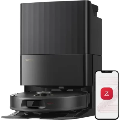 Roborock Qrevo S5V Aspirateur Robot Laveur avec Station, 12000 Pa, FlexiArm, Double Anti-emmêlement, Séchage à l&rsquo;air Chaud Noir