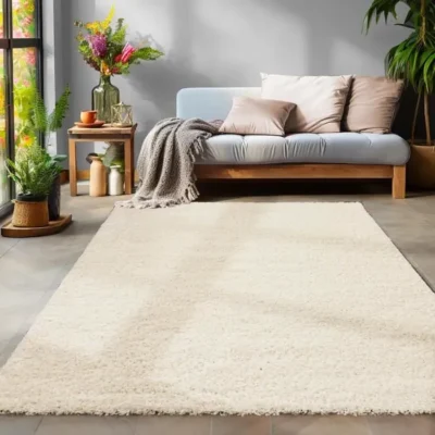 Tapis Salon Shaggy – MARION – Crème – 300 x 400 cm – 100% Polypropylène – SIMPEX