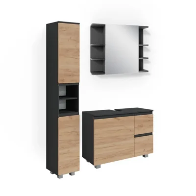 Meubles bain J-Shape, 3 parties, Gris, Vicco 38202