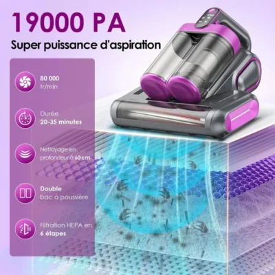 Aspirateur matelas ACELIFE 19KPa UV-C anti-acariens