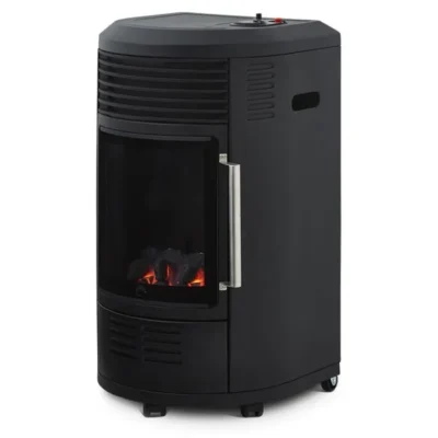 Chauffage d&rsquo;appoint à gaz Volga – FAVEX – Infrableu effet feu de cheminée – 6 puissances de chauffe – Jusqu&rsquo;à 40 m², Noir