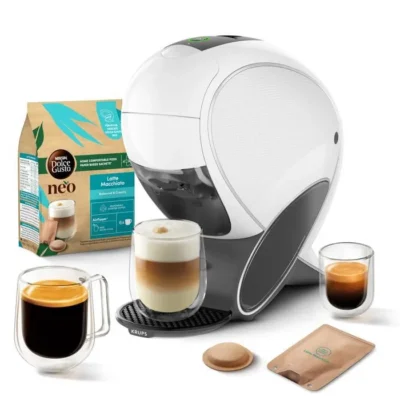 KRUPS Machine à café NESCAFÉ Dolce Gusto, Dosettes compostables, Néo Blanc KP850110