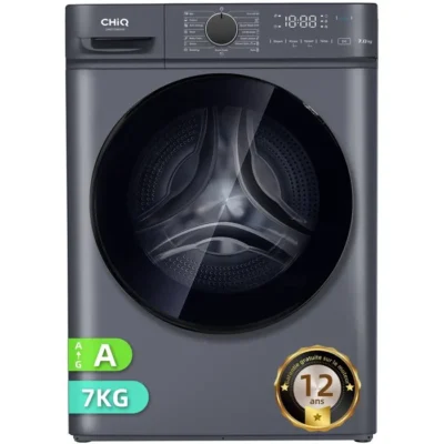Lave-linge hublot CHiQ 7kg – Profondeur 46,5cm – Classe A – Moteur BLDC 12 ans – Vapeur – 1200 trs/min – 15 programmes