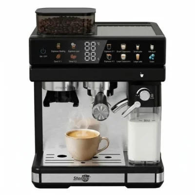 Machine à Expresso broyeur 20 niveaux-Starlux29025-Écran tactile LED-10 Fonctions-20Bar-1350W-2.6L-500ml Lait-Nettoyage&protection