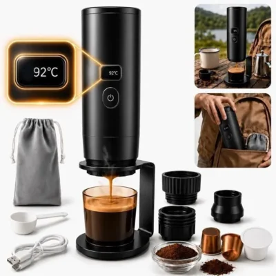 Machine à café portable Expresso 3-en-1, Pression 20 Bars, Batterie 7800mAh, Chauffage Sans Fil, Compatible Capsules et Café Moulu