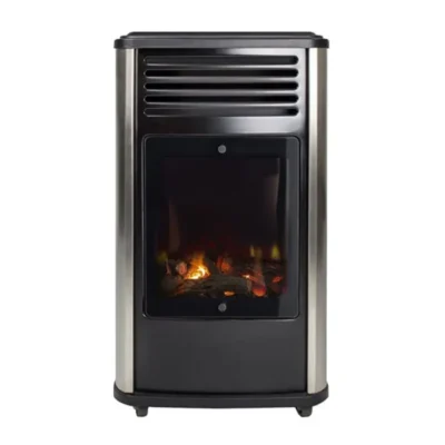 Poele à gaz 3.4KW Noir Effet feu de bois 3 niveaux de chauffe 40-80m2 Manhattan