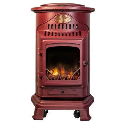 Poêle à gaz Fonte véritable 3.4KW Rouge Chauffage d&rsquo;appoint au gaz Effet feu de bois Provence UNIVERSAL