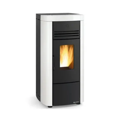 Poêle à granulés – Angela – 8 kW – Blanc – Programmable – Acier émaillé