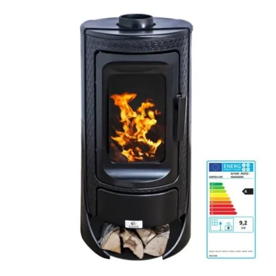 Poêle à bois en fonte ROYCE 9,2 kW – Rendement 78 % – Chauffe 205 m³ – Sortie fumée 150 mm – Design compact et robuste – Classe A