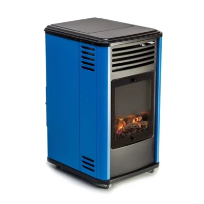 Poêle à gaz 3,4KW Bleu et Noir – Chauffage d&rsquo;appoint effet Feu de bois Manhattan Sahara